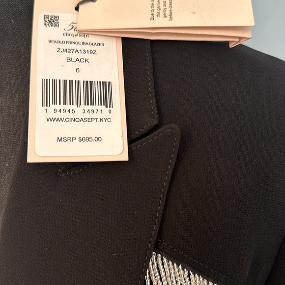 NWT $695 Cinq A Sept Ira Beaded Fringe Jacket Black Sz 6 - Picture 4 of 11
